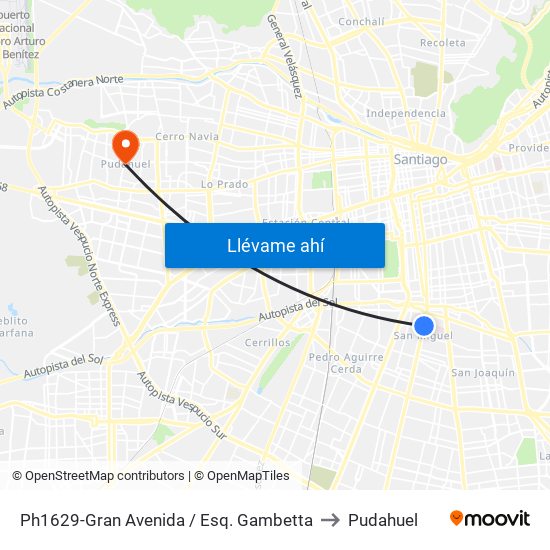Ph1629-Gran Avenida / Esq. Gambetta to Pudahuel map