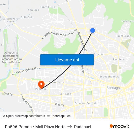 Pb506-Parada / Mall Plaza Norte to Pudahuel map