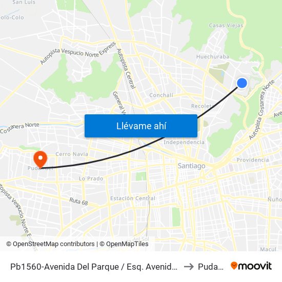 Pb1560-Avenida Del Parque / Esq. Avenida Del Cóndor to Pudahuel map