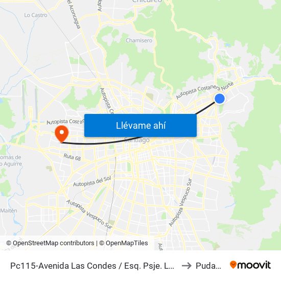 Pc115-Avenida Las Condes / Esq. Psje. Las Condes to Pudahuel map