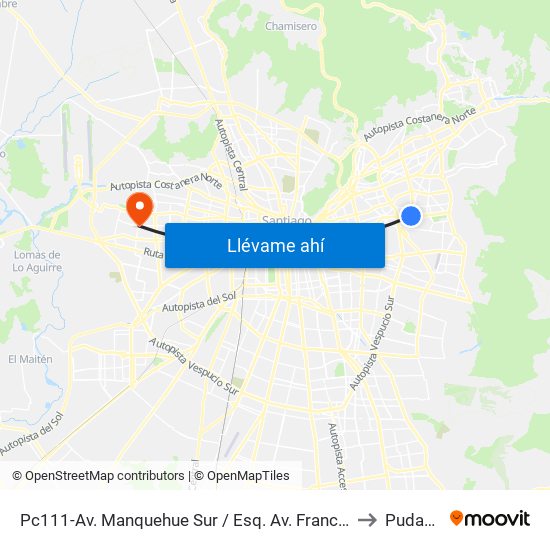 Pc111-Av. Manquehue Sur / Esq. Av. Francisco Bilbao to Pudahuel map