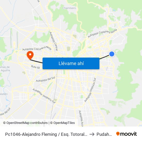 Pc1046-Alejandro Fleming / Esq. Totoralillo to Pudahuel map