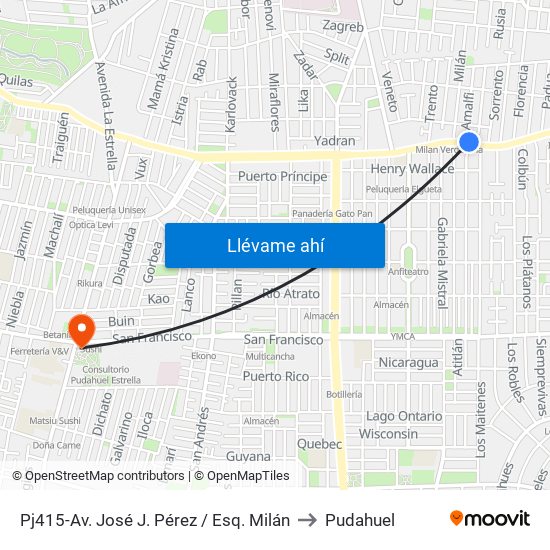Pj415-Av. José J. Pérez / Esq. Milán to Pudahuel map