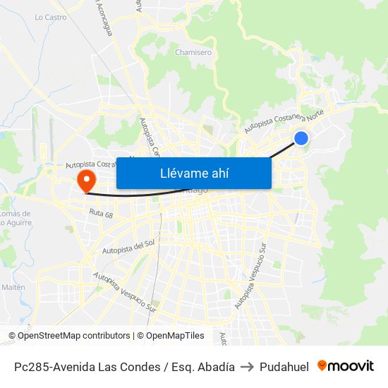 Pc285-Avenida Las Condes / Esq. Abadía to Pudahuel map