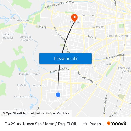 Pi429-Av. Nueva San Martín / Esq. El Olimpo to Pudahuel map