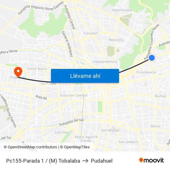 Pc155-Parada 1 / (M) Tobalaba to Pudahuel map