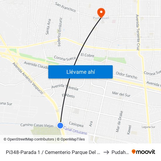 Pi348-Parada 1 / Cementerio Parque Del Sendero to Pudahuel map