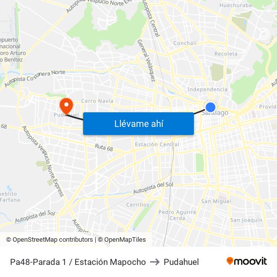 Pa48-Parada 1 / Estación Mapocho to Pudahuel map