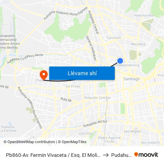 Pb860-Av. Fermín Vivaceta / Esq. El Molino to Pudahuel map