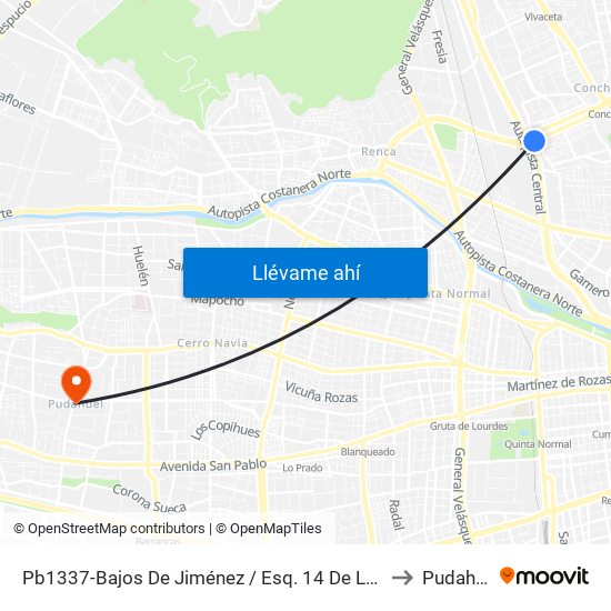Pb1337-Bajos De Jiménez / Esq. 14 De La Fama to Pudahuel map
