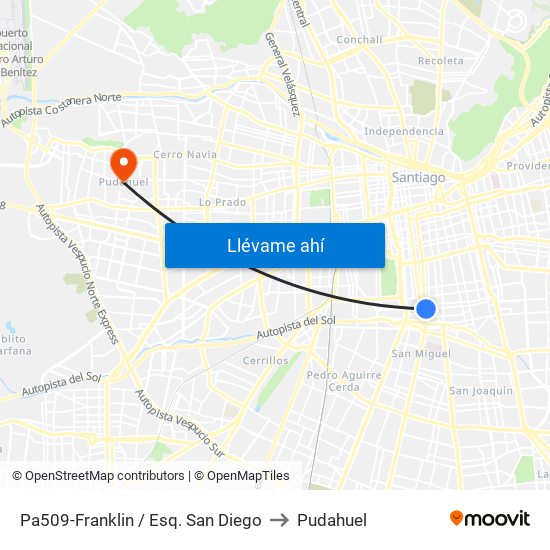 Pa509-Franklin / Esq. San Diego to Pudahuel map