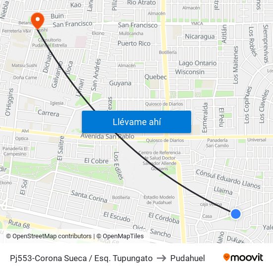 Pj553-Corona Sueca / Esq. Tupungato to Pudahuel map