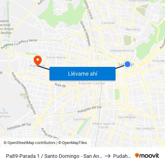Pa89-Parada 1 / Santo Domingo - San Antonio to Pudahuel map