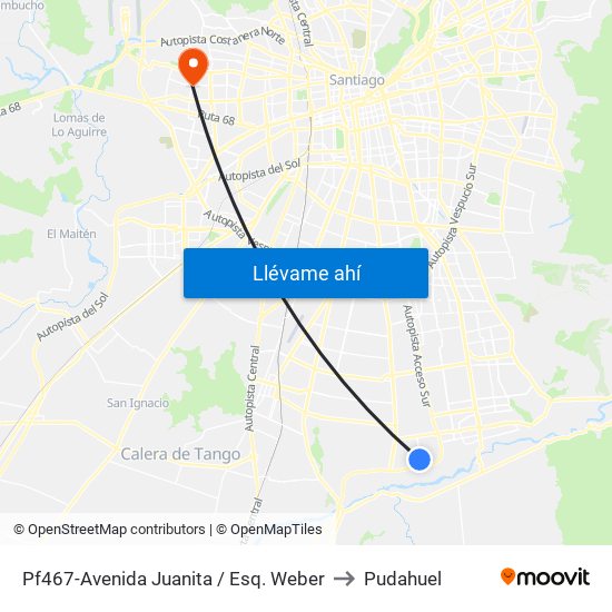 Pf467-Avenida Juanita / Esq. Weber to Pudahuel map