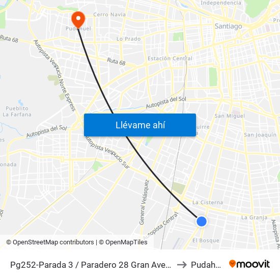 Pg252-Parada 3 / Paradero 28 Gran Avenida to Pudahuel map