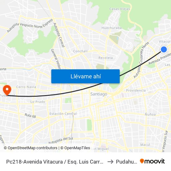 Pc218-Avenida Vitacura / Esq. Luis Carrera to Pudahuel map