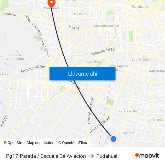 Pg17-Parada / Escuela De Aviación to Pudahuel map