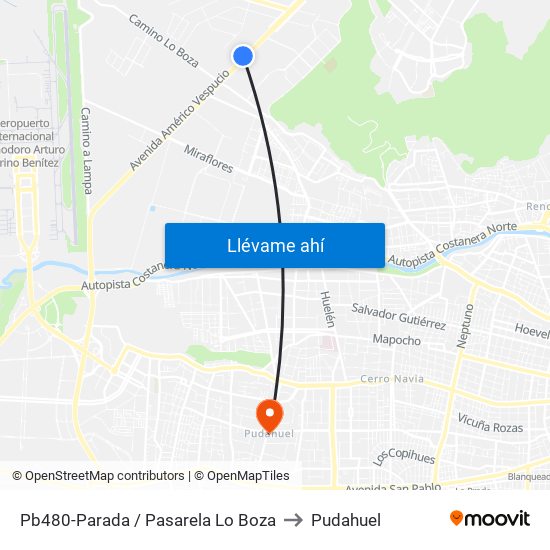 Pb480-Parada / Pasarela Lo Boza to Pudahuel map