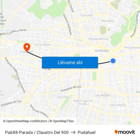 Pa688-Parada / Claustro Del 900 to Pudahuel map