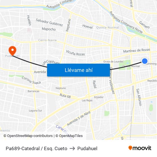 Pa689-Catedral / Esq. Cueto to Pudahuel map