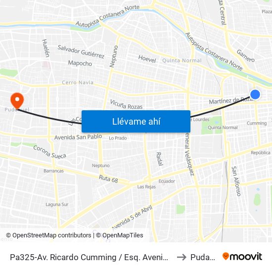 Pa325-Av. Ricardo Cumming / Esq. Avenida Mapocho to Pudahuel map