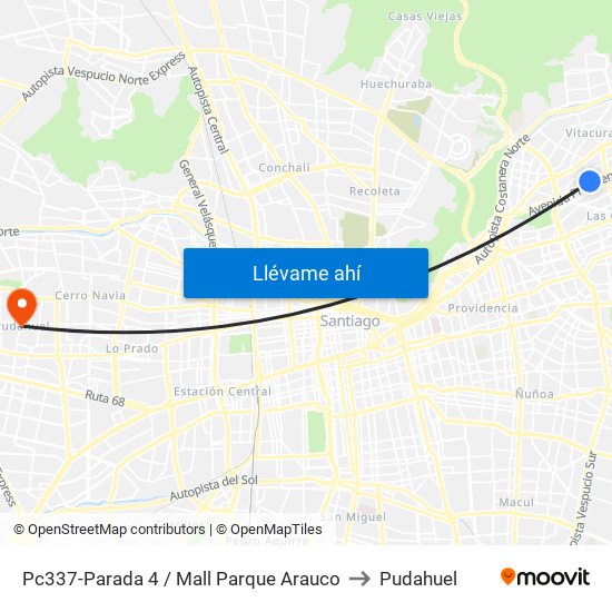 Pc337-Parada 4 / Mall Parque Arauco to Pudahuel map