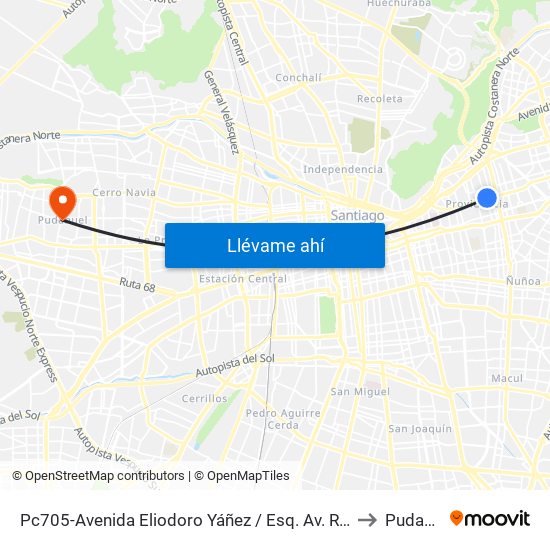 Pc705-Avenida Eliodoro Yáñez / Esq. Av. Ricardo Lyon to Pudahuel map