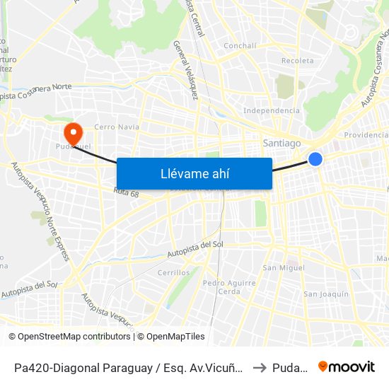 Pa420-Diagonal Paraguay / Esq. Av.Vicuña Mackenna to Pudahuel map
