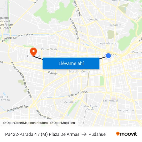 Pa422-Parada 4 / (M) Plaza De Armas to Pudahuel map