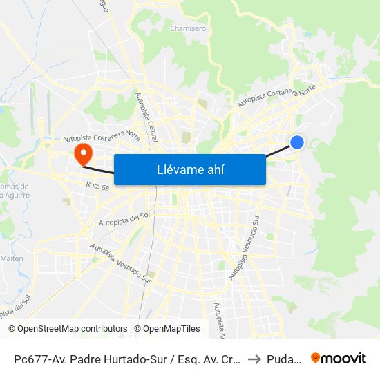 Pc677-Av. Padre Hurtado-Sur / Esq. Av. Cristóbal Colón to Pudahuel map