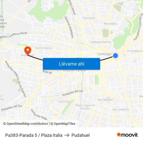 Pa383-Parada 5 / Plaza Italia to Pudahuel map