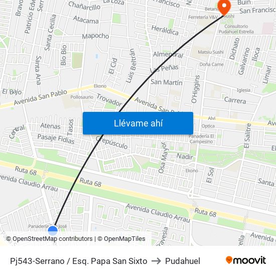 Pj543-Serrano / Esq. Papa San Sixto to Pudahuel map