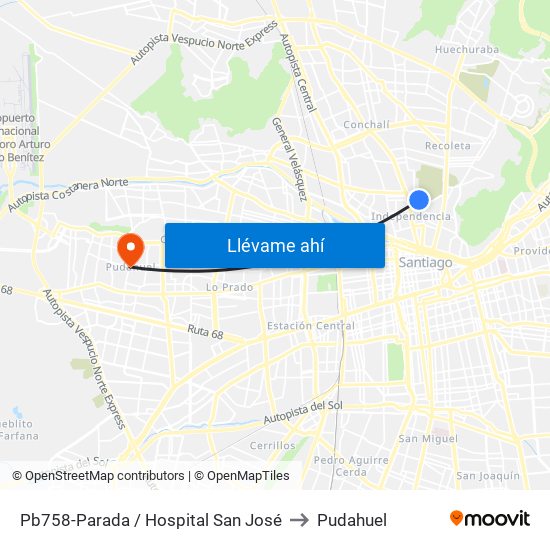 Pb758-Parada / Hospital San José to Pudahuel map