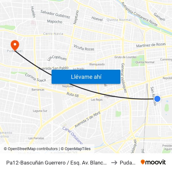 Pa12-Bascuñán Guerrero / Esq. Av. Blanco Encalada to Pudahuel map