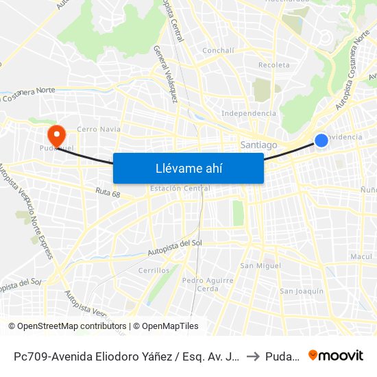 Pc709-Avenida Eliodoro Yáñez / Esq. Av. J. Miguel Claro to Pudahuel map