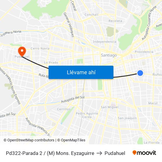 Pd322-Parada 2 / (M) Mons. Eyzaguirre to Pudahuel map