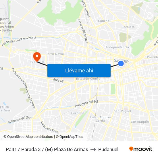 Pa417 Parada 3 / (M) Plaza De Armas to Pudahuel map