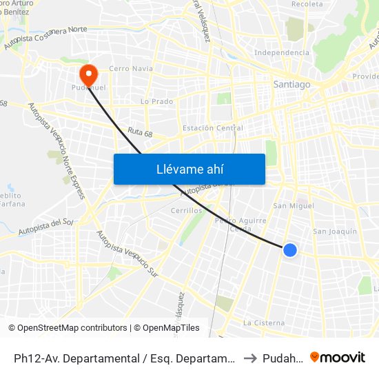 Ph12-Av. Departamental / Esq. Departamental Int. to Pudahuel map