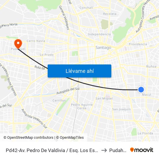 Pd42-Av. Pedro De Valdivia / Esq. Los Espinos to Pudahuel map