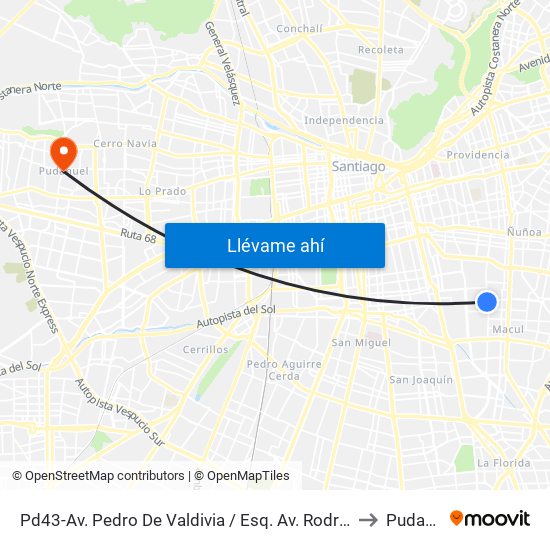 Pd43-Av. Pedro De Valdivia / Esq. Av. Rodrigo De Araya to Pudahuel map