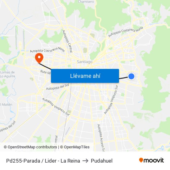 Pd255-Parada / Lider - La Reina to Pudahuel map