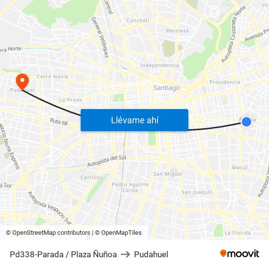 Pd338-Parada / Plaza Ñuñoa to Pudahuel map