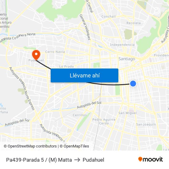 Pa439-Parada 5 / (M) Matta to Pudahuel map