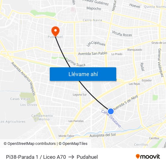 Pi38-Parada 1 / Liceo A70 to Pudahuel map