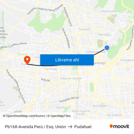 Pb168-Avenida Perú / Esq. Unión to Pudahuel map