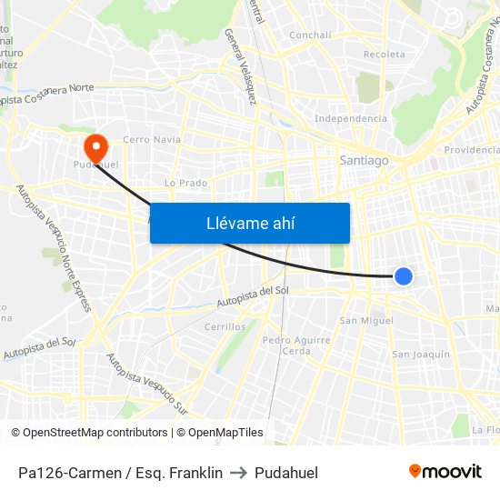 Pa126-Carmen / Esq. Franklin to Pudahuel map