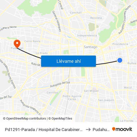 Pd1291-Parada / Hospital De Carabineros to Pudahuel map