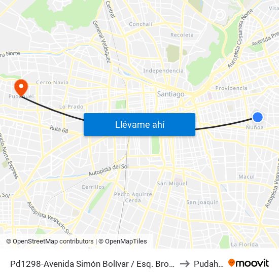 Pd1298-Avenida Simón Bolívar / Esq. Brown Norte to Pudahuel map