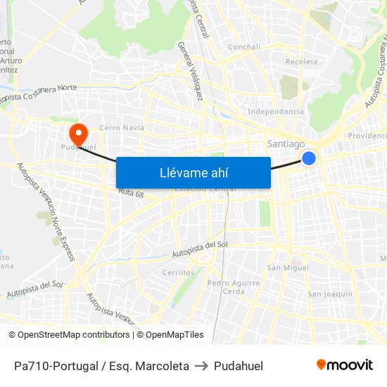 Pa710-Portugal / Esq. Marcoleta to Pudahuel map