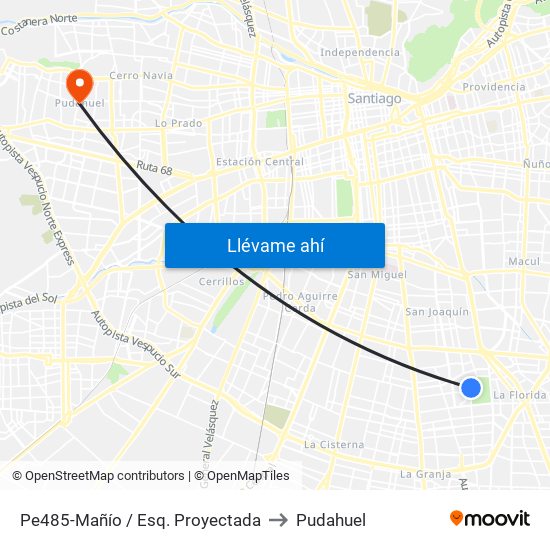 Pe485-Mañío / Esq. Proyectada to Pudahuel map